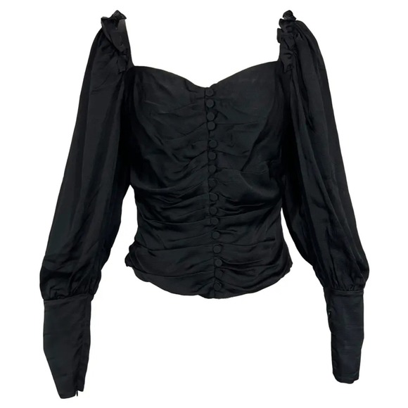 Mother of Pearl Tops - NEW Mother Of Pearl UK 10 US 6 Sasha Hammered Satin‎ Ruched Button Top Black